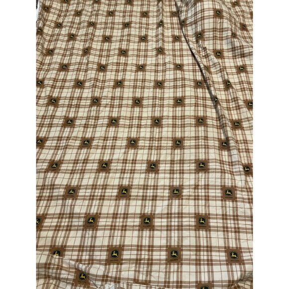 John Deere Cotton/Polyester Tan Plaid 90's Flat Sheet Twin Logo Design Farmers - Picture 1 of 7
